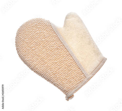Exfoliating massage glove isolated on white