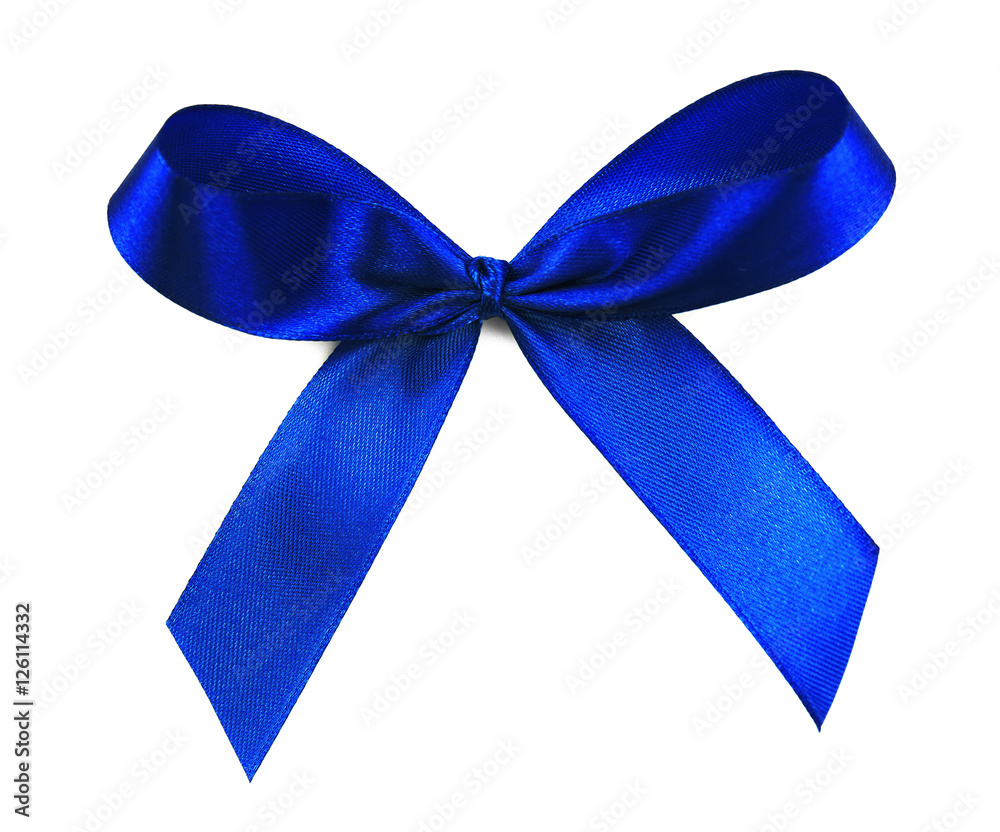 Blue ribbon bow isolated on white