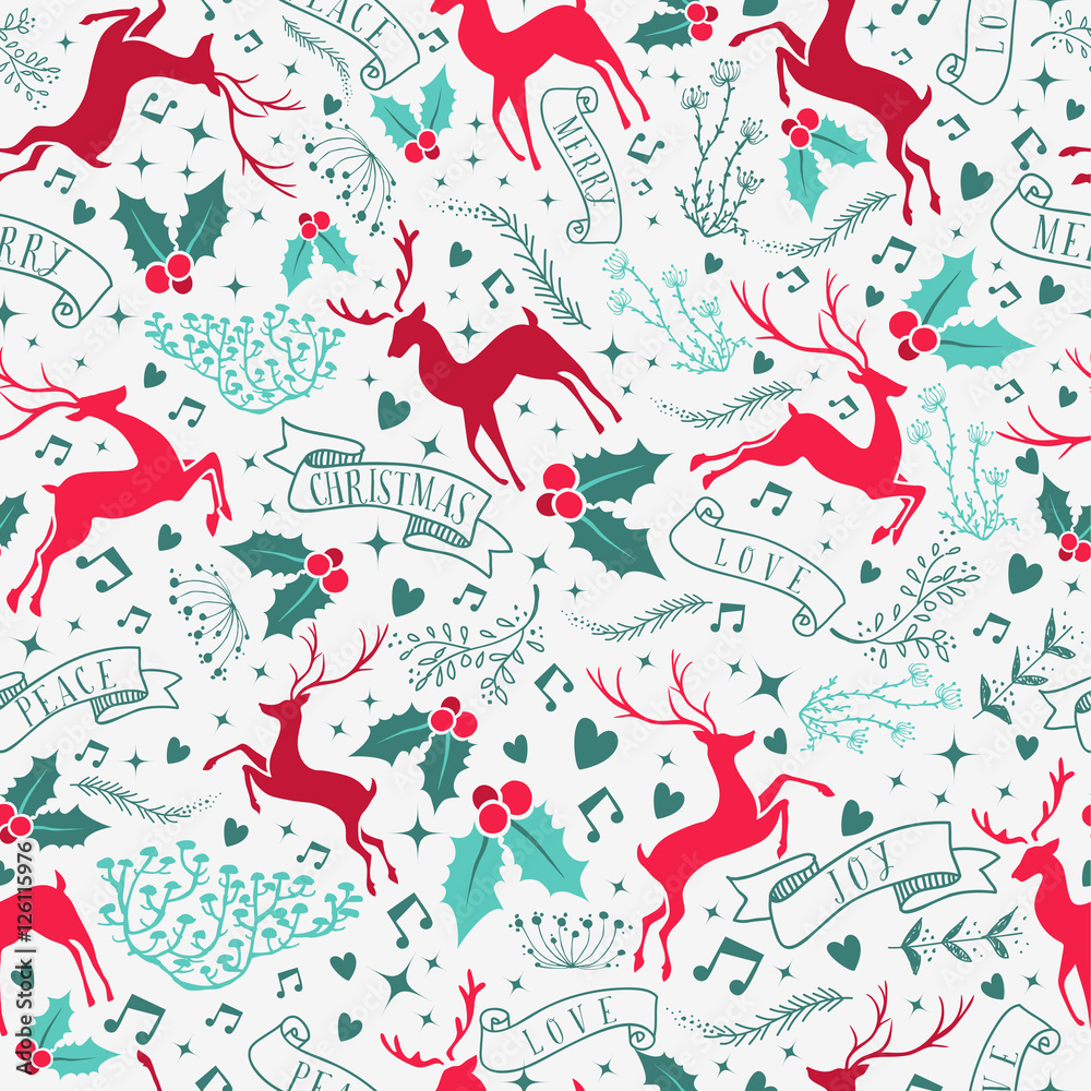 Retro christmas deer decoration seamless pattern