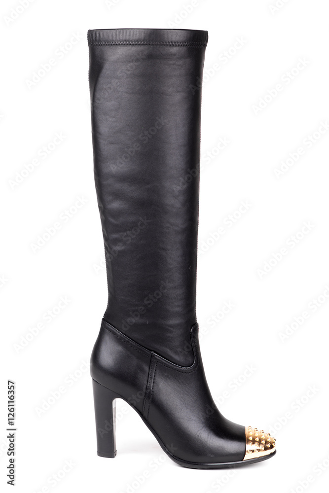 Stylish leather boots shot in studio, isolated on white Stylish leather boots shot in studio, isolated on white