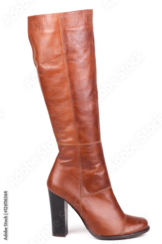 Stylish leather boots shot in studio, isolated on white