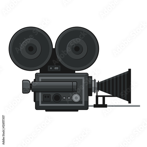 Retro Movie Video Camera Icon on White Background. Vector