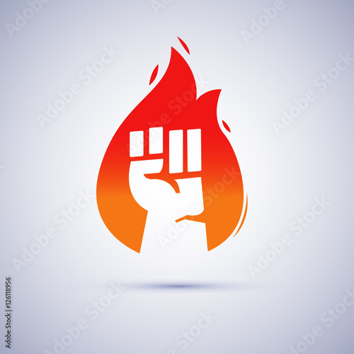 fist hand Inside Distressed Flame, power of fire, revolution con