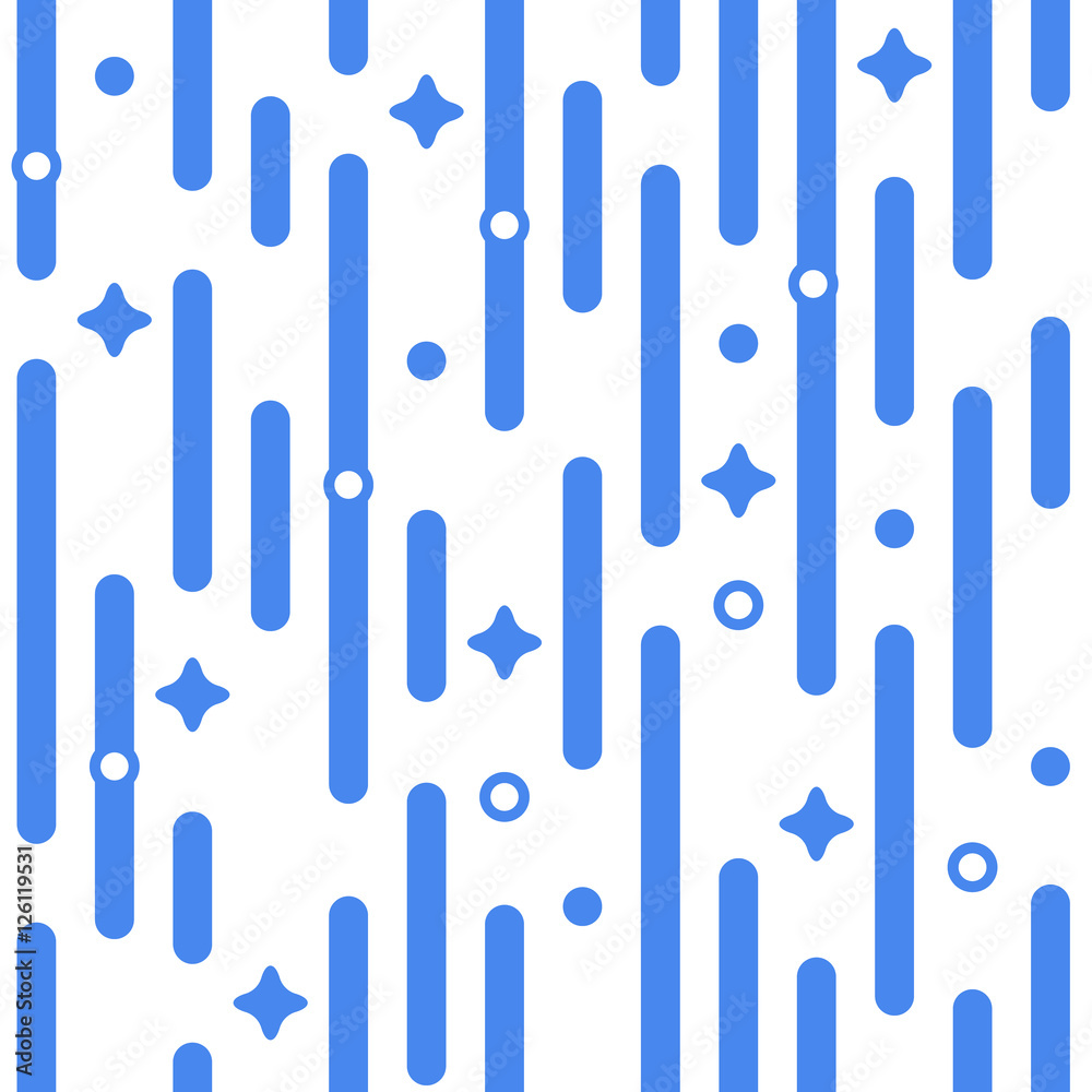 Blue holiday pattern. Vector seamless festive pattern with magic flashes, stars, rounded corners. Parallel vertical lines pattern. Pattern background. Abstract pattern. Holidays geometric pattern