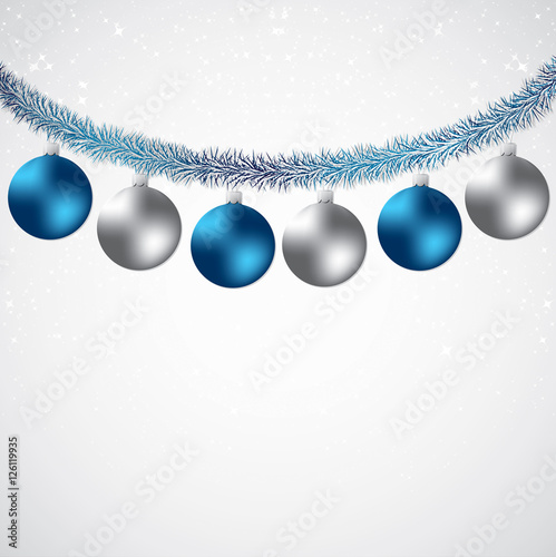 Christmas bauble and tinsel starry background in vector format.
