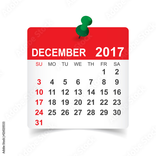 December 2017. Calendar vector illustration