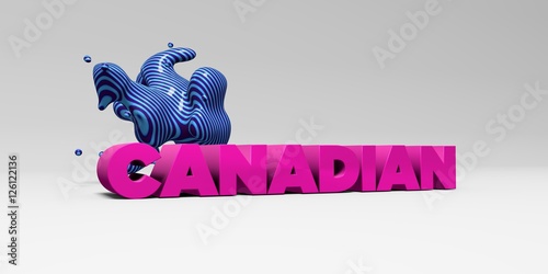 CANADIAN - color type on white studiobackground with design element - 3D rendered royalty free stock picture. This image can be used for an online website banner ad or a print postcard.