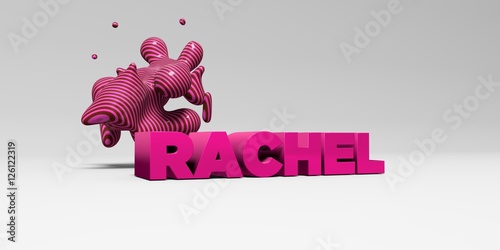 RACHEL - color type on white studiobackground with design element - 3D rendered royalty free stock picture. This image can be used for an online website banner ad or a print postcard.