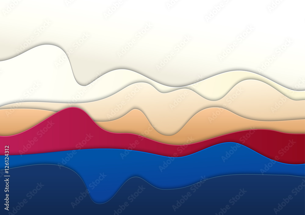Fototapeta premium Layered cut out colored paper background. Abstract layer art. Vector file Illusions of depth.