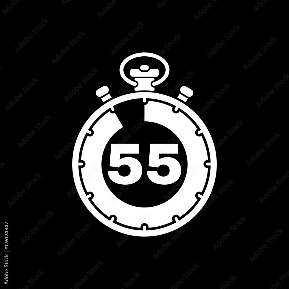 The 55 seconds, minutes stopwatch icon. Clock and watch, timer, countdown, stopwatch symbol. UI. Web. Logo. Sign. Flat design. App. The 55 seconds, minutes stopwatch icon. Clock and watch, timer, countdown, stopwatch symbol. UI. Web. Logo. Sign. Flat design. App.