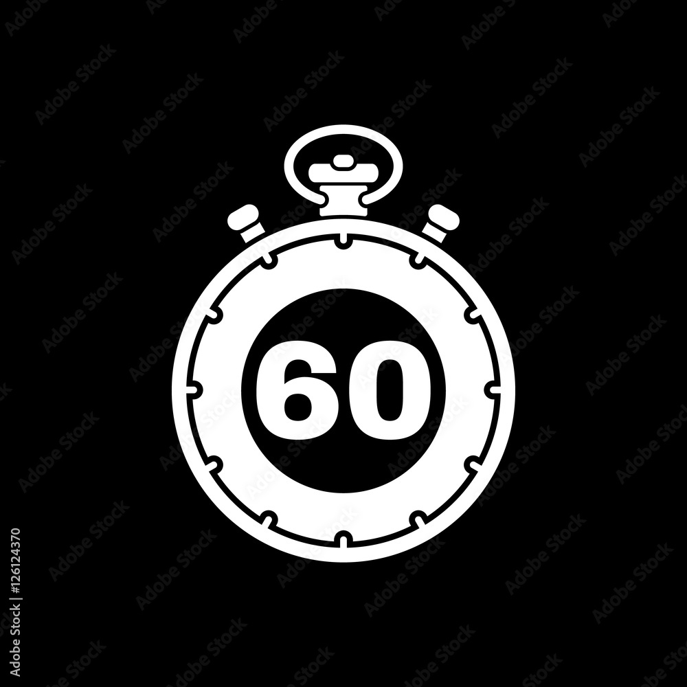 The 60 seconds, minutes stopwatch icon. Clock and watch, timer, countdown, stopwatch symbol. UI. Web. Logo. Sign. Flat design. App. The 60 seconds, minutes stopwatch icon. Clock and watch, timer, countdown, stopwatch symbol. UI. Web. Logo. Sign. Flat design. App.