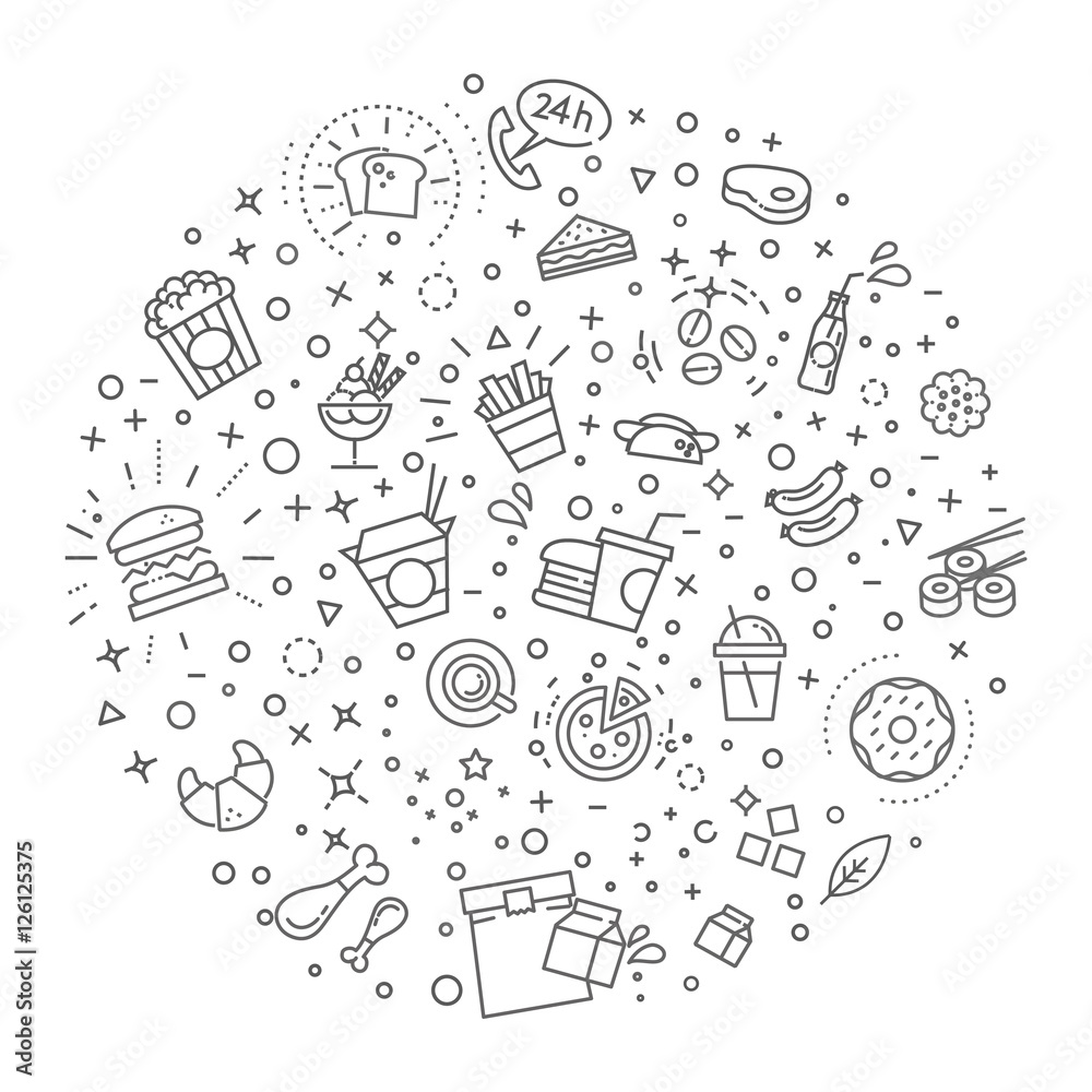 Fast food concept illustration thin line flat design Fast food concept illustration thin line flat design