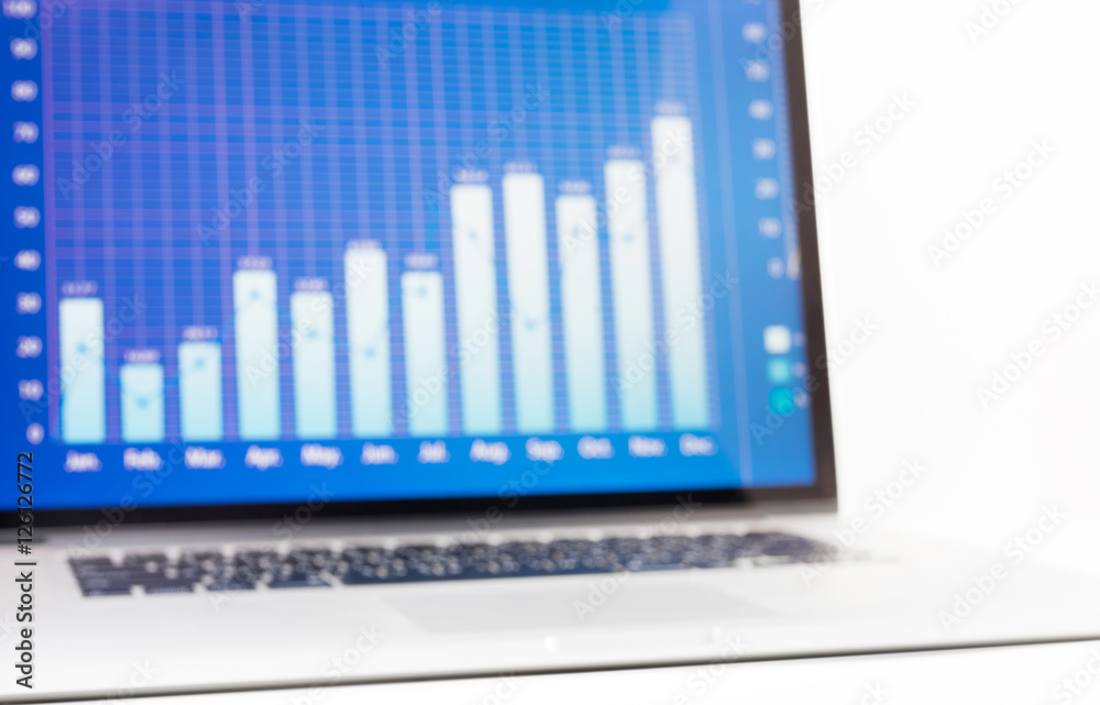 Blur of statistics charts displayed on laptop screen Blur of statistics charts displayed on laptop screen