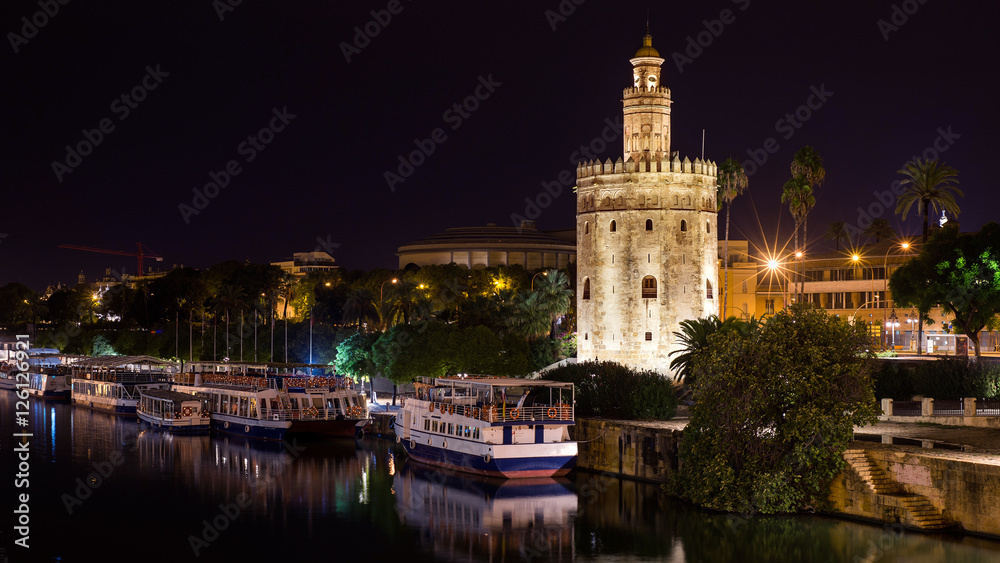 Gold tower at night, Seville.