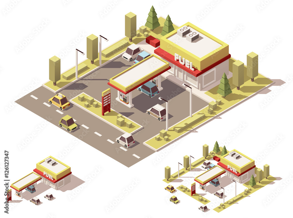 Vector isometric low poly filling station