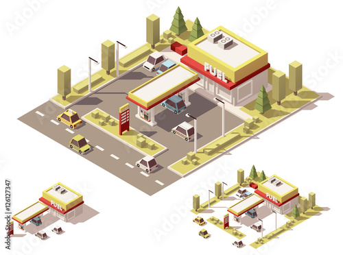 Vector isometric low poly filling station