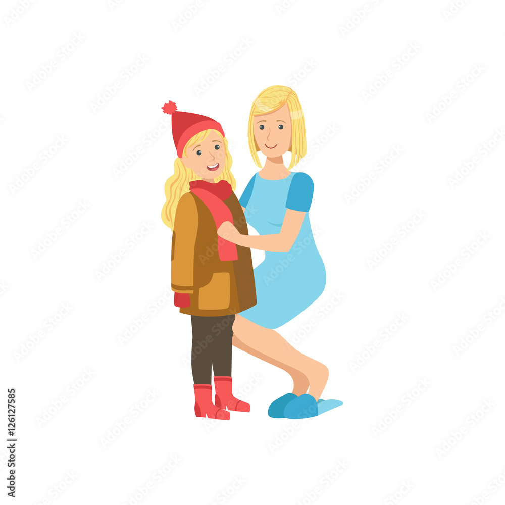 Mother And Child Going For Walk Together Illustration