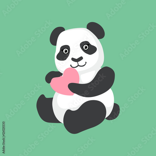 Cute Panda Character Holding A Heart Illustration