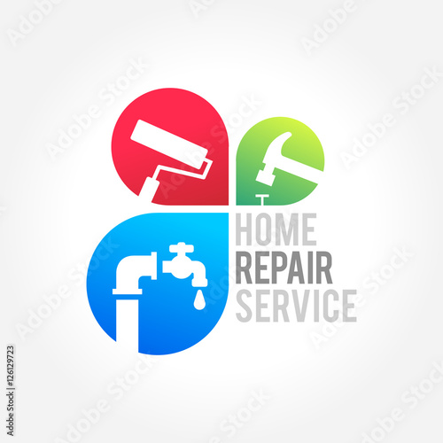 Home repair emblem and symbol of a house