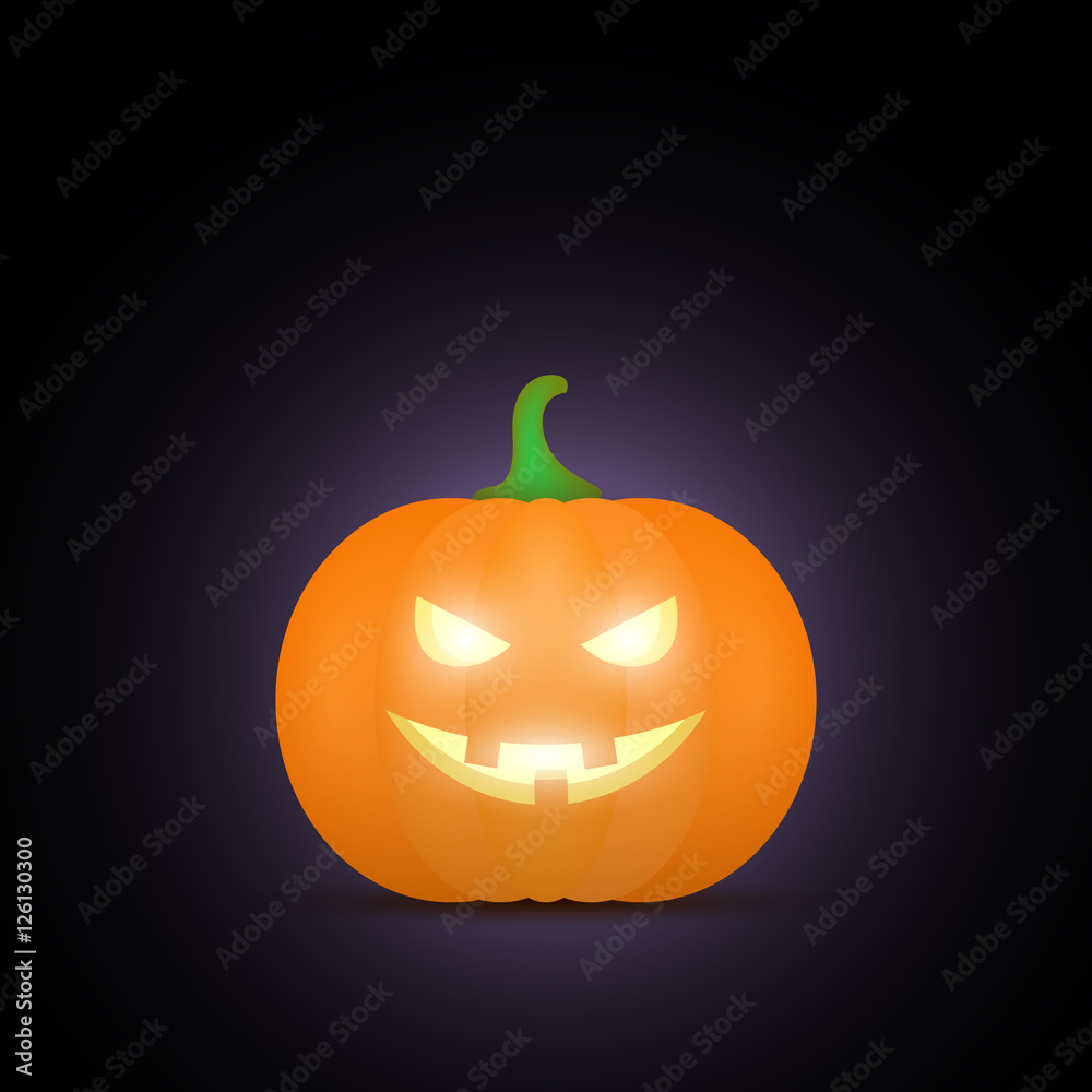 Cartoon halloween pumpkin. Pumpkin with sinister smiling face isolated on black background. Vector Cartoon halloween pumpkin. Pumpkin with sinister smiling face isolated on black background. Vector