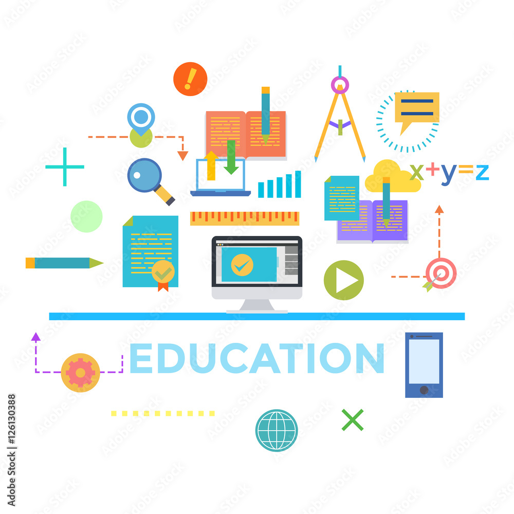 Concepts of word education. Flat design banner for website and mobile website, easy to use and highly customizable. Vector Concepts of word education. Flat design banner for website and mobile website, easy to use and highly customizable. Vector