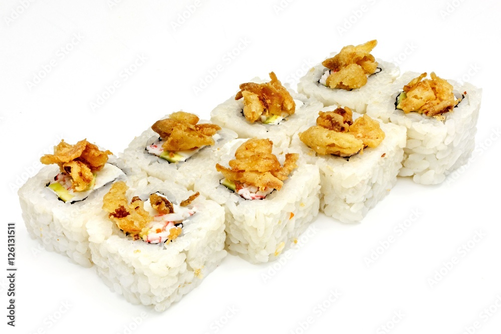 Japanese seafood sushi , roll on a white, isolated Japanese seafood sushi , roll on a white, isolated