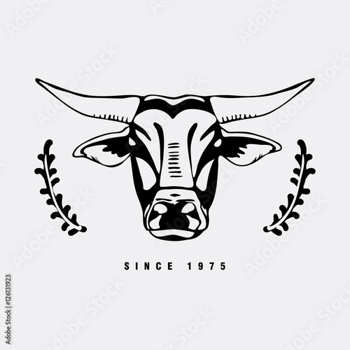 Logo, symbol, sign, stencil bull head.Unique technique. Vintage hand drawn style