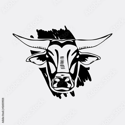 Logo, symbol, sign, stencil bull head.Unique technique. Vintage hand drawn style