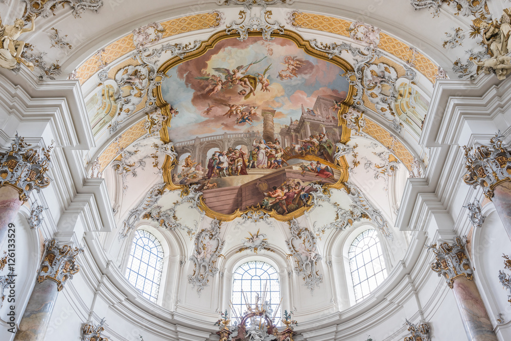 Beautiful Interior of Basilica St. Alexander and St. Theodor in Ottobeuren (Bavaria, Germany)