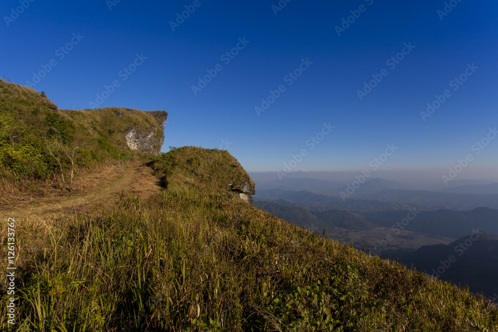 The mountain phu chee fah and blue sky at national park in chiangrai,thailand