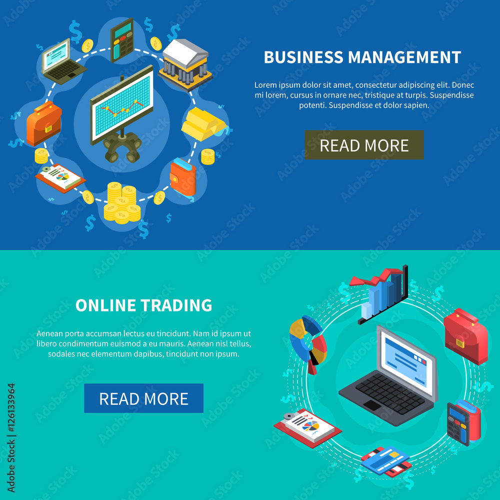 Financial Isometric Icons Banners Set Financial Isometric Icons Banners Set