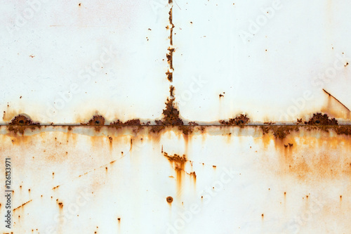 Rusty metal wall. Some leaks of rust visible. Copyspace. photo