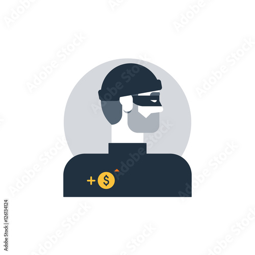 Criminal man side view, thief turned head, outlaw person