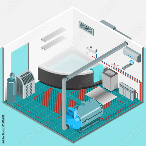 Heating Cooling System Interior Isometric Concept