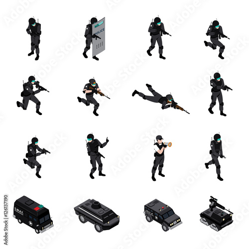 Special Weapons Unit Isometric Icons Collection 