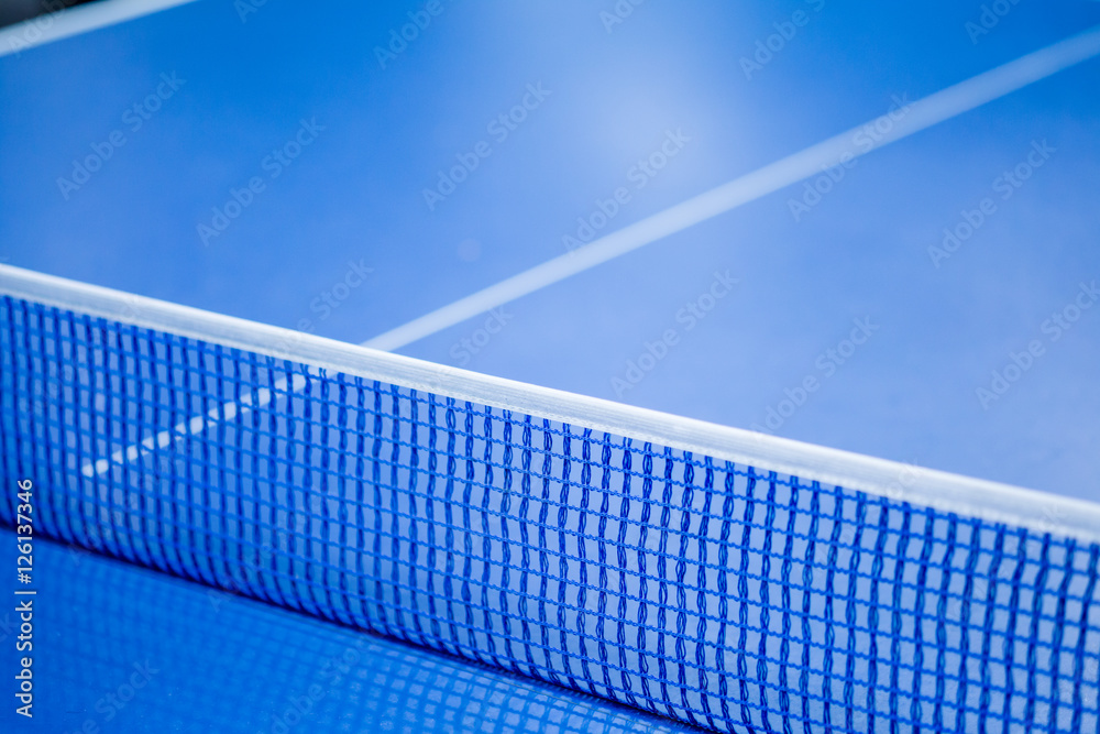Net on blue ping pong table