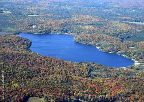 aerial view of a Muskoka Autumn color landscape, near Huntsville, Ontario Canada