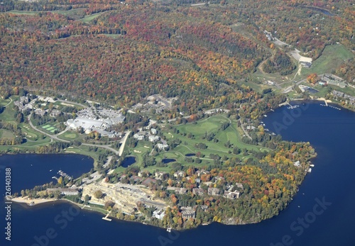 aerial view of Autumn color landscape, near Deerhurst golf course, Ontario Canada