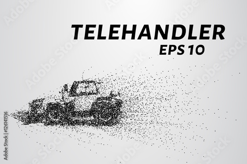 Telehandler of the particles. Telehandler crumbles into small circles and dots.