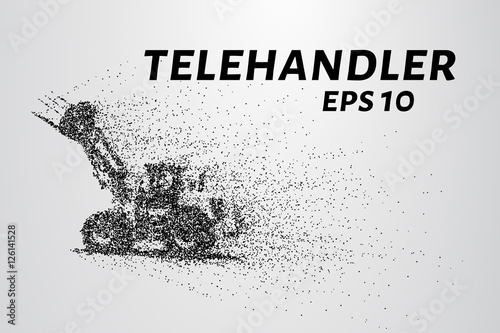 Telehandler of the particles. Telescopic loader consists of circles and points. Vector illustration