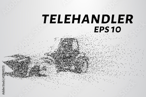 Telehandler of the particles. Telescopic loader consists of circles and points. Vector illustration