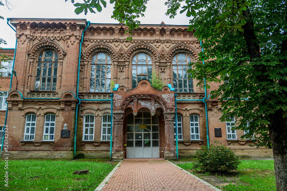 Historical brick main building of military real College Alekseevsky in Maikop 