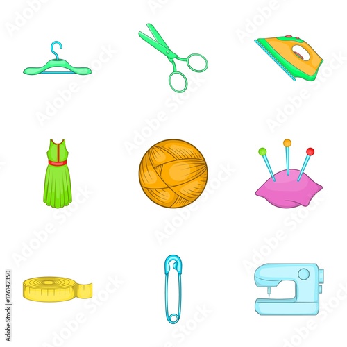 Range of tools for dressmakers icons set. Cartoon illustration of 9 range of tools for dressmakers vector icons for web