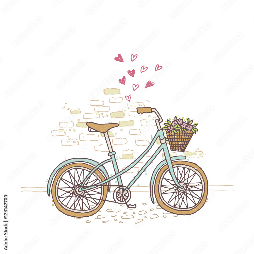 Vector illustration of a nice hand drawn bicycle. Healthy lifestyle poster or card.