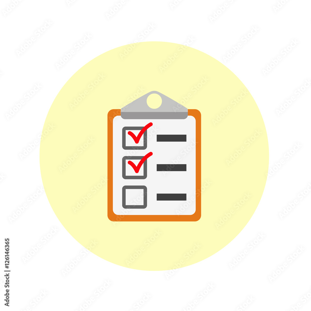 Icono plano clipboard color en circulo amarillo Icono plano clipboard color en circulo amarillo
