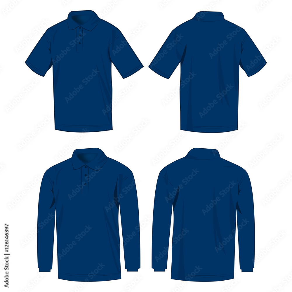 Navy blue polo shirt and polo with long sleeve isolated vector set