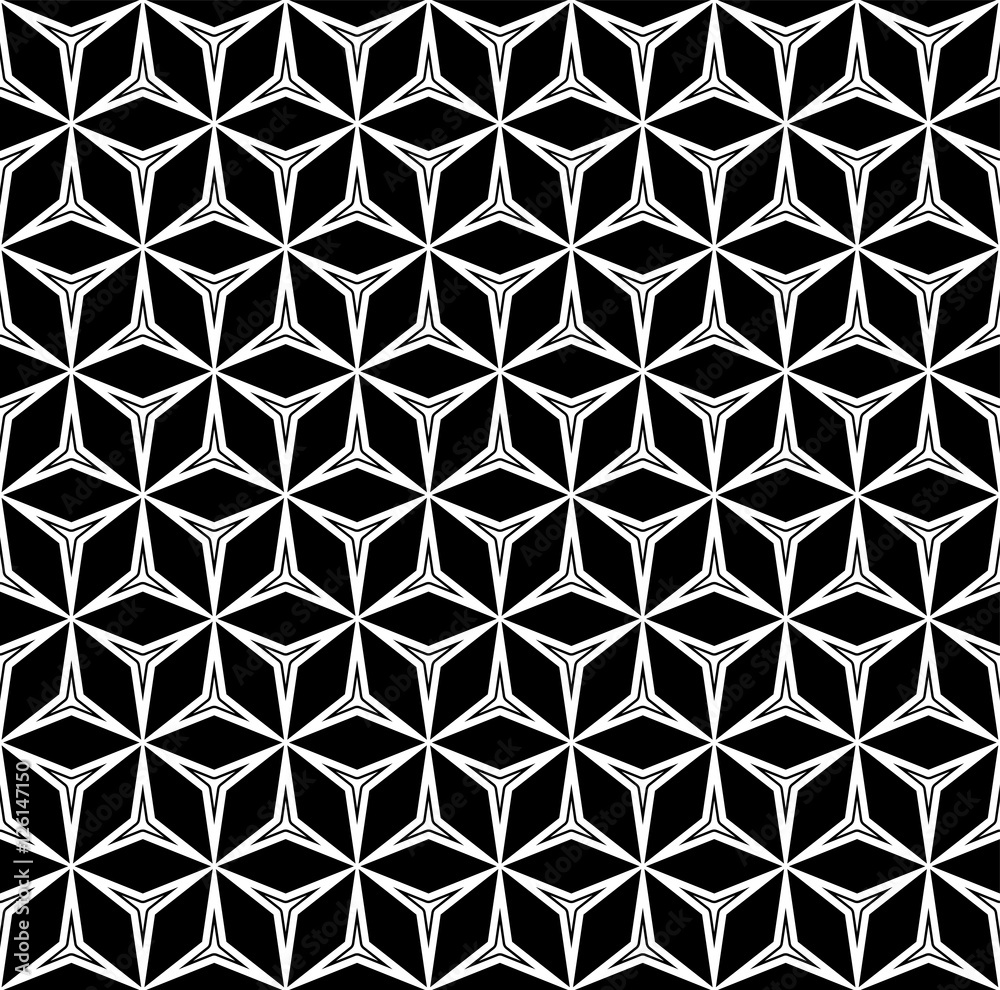 Vector monochrome seamless pattern, repeat geometric texture, black & white linear figures. Abstract endless mosaic background. Design element for prints, decoration, identity, textile, pack, digital Vector monochrome seamless pattern, repeat geometric texture, black & white linear figures. Abstract endless mosaic background. Design element for prints, decoration, identity, textile, pack, digital
