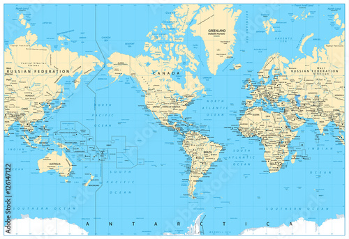 Fototapeta Naklejka Na Ścianę i Meble -  America Centered World Map