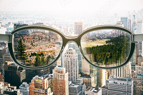 Glasses with landscape view