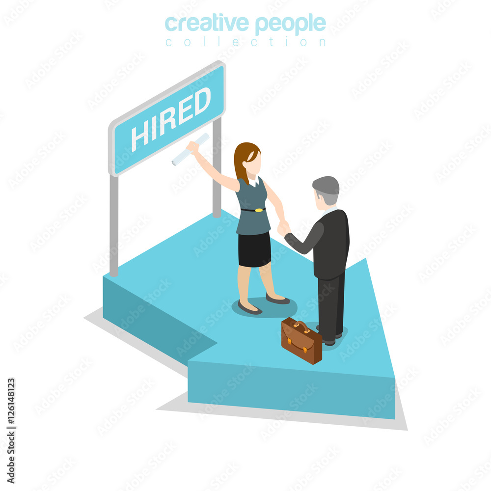 Flat isometric business people hiring pedestal vector 3d